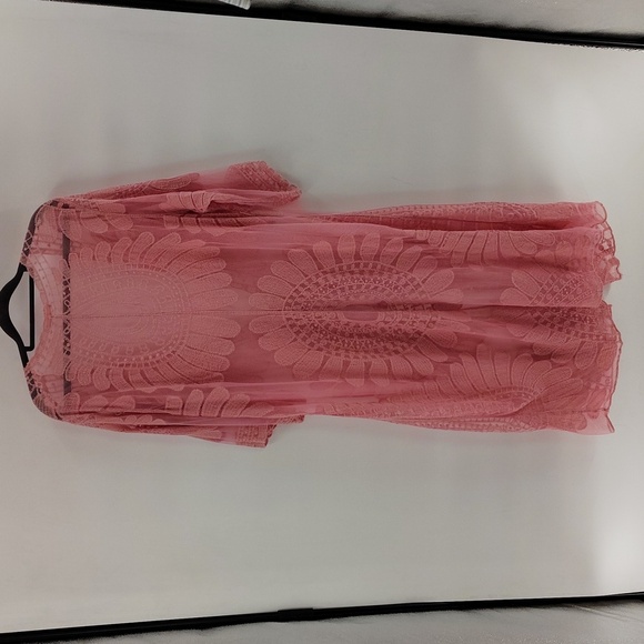 CHOA Pink Dark Rose Lace Kimono Duster Cover Up w Front Tie Large To X-large - Picture 8 of 8